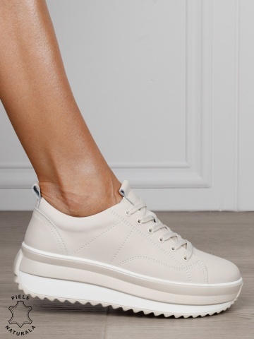 Pantofi Casual de dama din Piele Naturala CU CUSATURI DECORATIVE CRL1220 BEJ