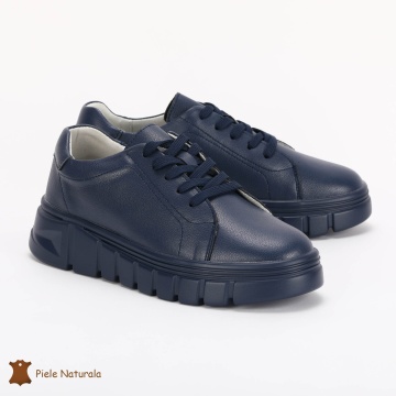Pantofi Casual de dama din Piele naturala cu talpa groasa CRL0491 NAVY - Img 3