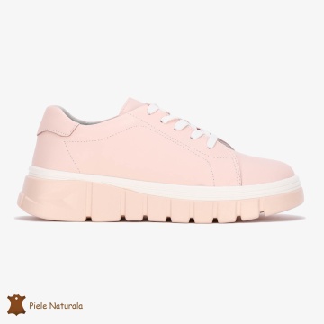 Pantofi Casual de dama din Piele naturala cu talpa groasa CRL0491 ROZ - Img 2