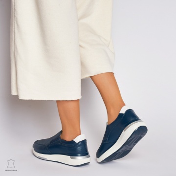 Pantofi casual de dama din piele naturala cu talpa platforma CRL0015 Navy - Img 4