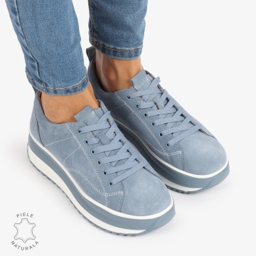Pantofi Casual de dama din Piele Naturala INTOARSA CU CUSATURI DECORATIVE CRL1220 ALBASTRU - Img 2