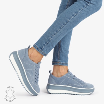 Pantofi Casual de dama din Piele Naturala INTOARSA CU CUSATURI DECORATIVE CRL1220 ALBASTRU - Img 1