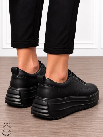 Pantofi casual din piele naturală pentru damă cu design versatil CRL1908 NEGRU - Img 3