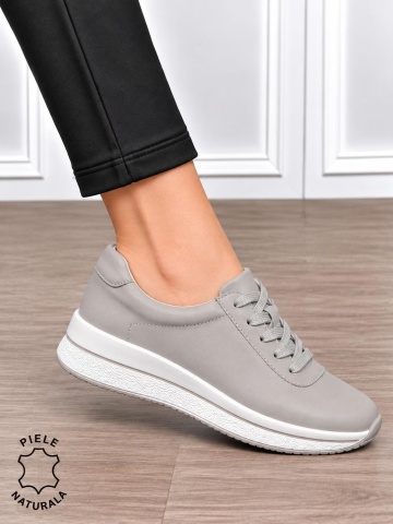 Pantofi casual din piele naturală pentru damă cu design versatil CRL1909 GRI - Img 2