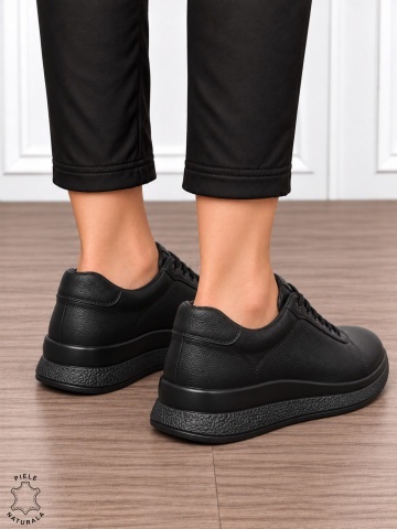 Pantofi casual din piele naturală pentru damă cu design versatil CRL1909 NEGRU - Img 3
