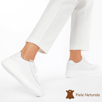 Pantofi casual elegante de dama din piele naturala CRL0221 ALB