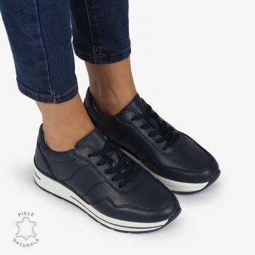PANTOFI CASUAL Piele Naturala CU INCHIDERE SIRET SI MODEL PE TALPA CRL1303 BLEUMARIN - Img 4