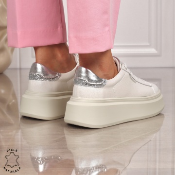 Pantofi CASUAL PIELE NATURALA CU SIRET CRL1449 ALB - Img 3
