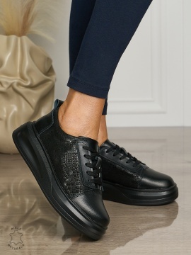 Pantofi casual piele naturala CU TALPA GROASA CRL1509 NEGRU - Img 1