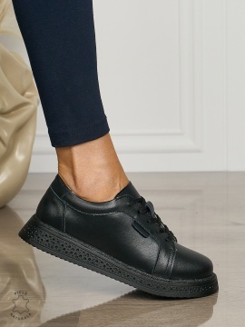 Pantofi casual piele naturala CU TALPA GROASA CRL1513 Negru - Img 2
