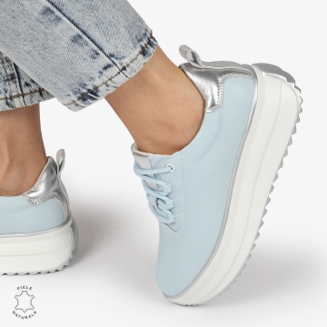 Pantofi CASUAL PIELE NATURALA cu TALPA INALTA CRL1291 ALBASTRU - Img 3
