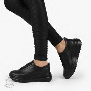 Pantofi casual piele naturala cu talpa inalta CRL1307 NEGRU - Img 3