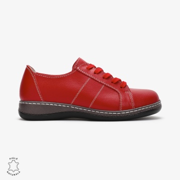 Pantofi casual Rosu de dama din piele naturala cu talpa plata CRL0013 - Img 2