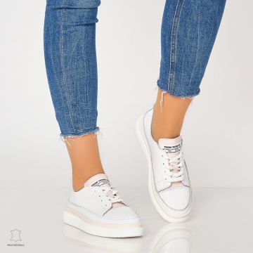 Pantofi casual trendy de dama din piele naturala Multicolor CRL0007 Alb