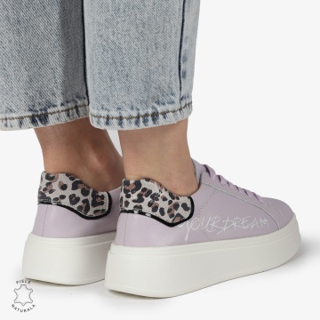 Pantofi DAMA CASUAL din piele naturală CU DETALIU SCRIS CRL1379 MOV - Img 4