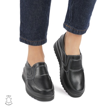 Pantofi dama casual piele naturala, Slip-On CRL878 NEGRU