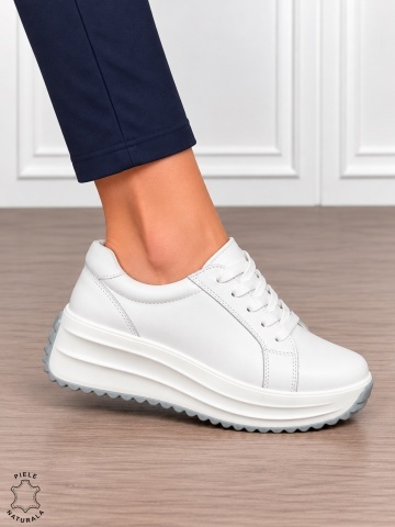 Pantofi damă din piele naturală cu stil urban și finisaje elegante CRL1907 ALB