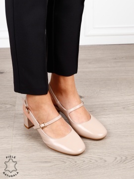 Pantofi dama eleganti cu toc gros si inchidere dubla CRL1608 BEJ - Img 3