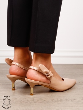 Pantofi dama eleganti cu toc mic si fundita laterala CRL1607 BEJ - Img 3