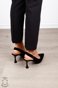 Pantofi dama eleganti cu toc subtire si varf ascutit din piele naturala intoarsa CRL1612 NEGRU - Img 3