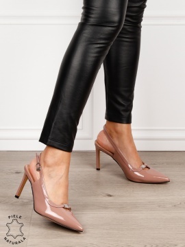 Pantofi dama eleganti din piele naturala Lacuita cu toc subtire clasic CRL1635 ROZ