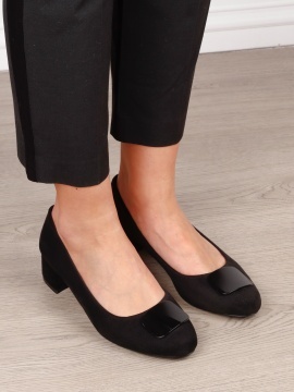 Pantofi Eleganti dama din piele Ecologica intoarsa cu brant din piele naturala CRL1584 Negru - Img 2