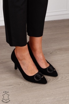 Pantofi Eleganti dama din piele naturala intoarsa cu catarama CRL1576 NEGRU - Img 3