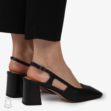 PANTOFI ELEGANTI DIN PIELE NATURALA CU TOC GROS CRL01385 NEGRU - Img 4