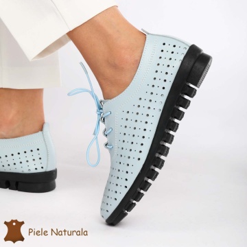 Pantofi Perforati dama din Piele Naturala cu mici perforatii CRL0188 ALBASTRU - Img 2