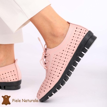 Pantofi Perforati dama din Piele Naturala cu mici perforatii CRL0188 ROZ - Img 3