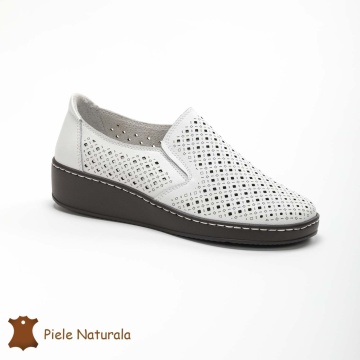 Pantofi Perforati dama din Piele Naturala cu mici perforatii CRL0193 ALB - Img 2