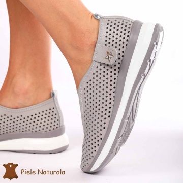 Pantofi Perforati Dama Piele naturală CRL0098 GRI - Img 3