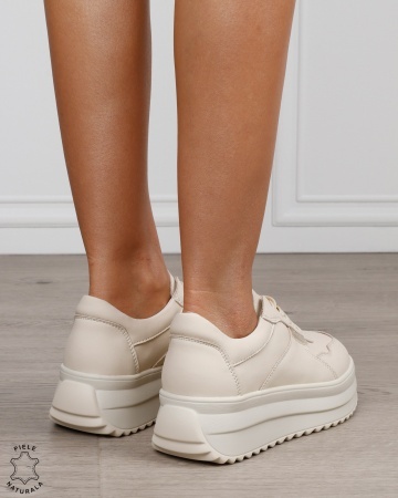 Pantofi sport damă din piele naturală cu talpă înaltă și design modern CRL1881 BEJ - Img 3