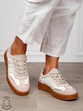 Pantofi sport damă din piele naturală întoarsă si material textil lateral CRL1566 BEJ - Img 2