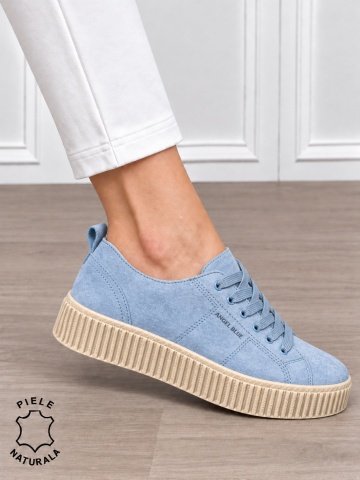 Pantofi sport damă din piele naturală intoarsa stil clasic CRL1868 ALBASTRU - Img 2