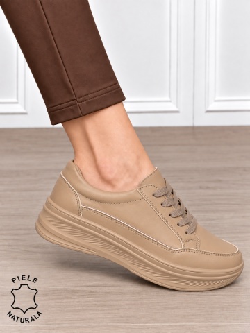 Pantofi sport damă din piele naturală stil clasic și versatil CRL1867 KHAKI