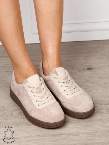 Pantofi sport din piele naturală intoarsa cu design modern CRL1809 BEJ - Img 2