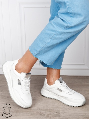 Pantofi sport din piele naturală pentru confort și stil CRL1813 ALB - Img 2