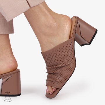 SANDALE CU TOC GROS DIN PIELE NATURALA CRL1390 ROZ - Img 2