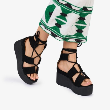 SANDALE Dama DIN PIELE ECOLOGICA INTOARSA CU PLATFORMA CRL1023 Culoare: NEGRU - Img 2