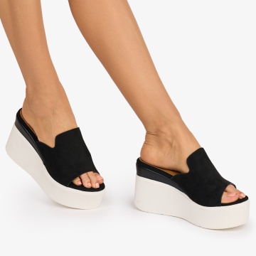 SANDALE dama din Piele ECOLOGICA INTOARSA CU PLATFORMA CRL1077 CULOARE: NEGRU - Img 2