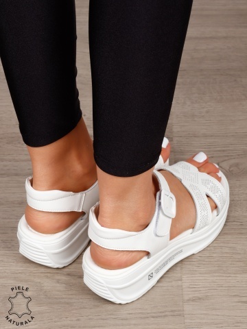 Sandale dama din Piele Naturala cu inchidere catarama CRL1546 ALB - Img 3