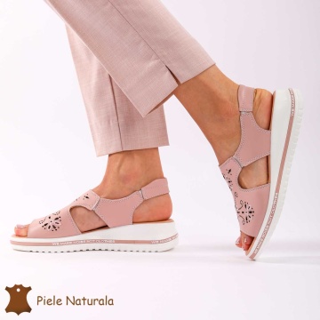 Sandale dama din Piele Naturala cu talpa Inalta CRL0195 PINK - Img 4