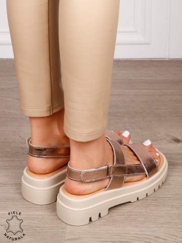 Sandale damă din piele naturală model casual chic CRL1654 CHAMPAGNE - Img 3
