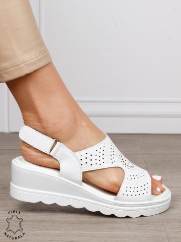Sandale damă din piele naturală model casual cu barete simple CRL1663 ALB - Img 2