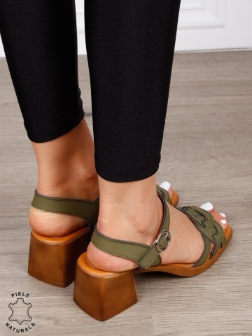 Sandale dama din Piele Naturala model clasic cu toc gros CRL1640 VERDE - Img 4