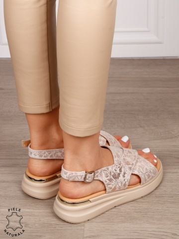 Sandale damă din piele naturală model simplu CRL1653 CHAMPAGNE - Img 3