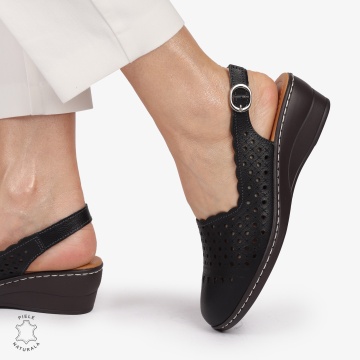 Sandale DAMA DIN PIELE NATURALA SI STIL AJURAT CRL1408 NEGRU - Img 2