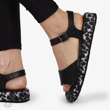 SANDALE DAMA PIELE NATURALA CU TALPA IMPRIMEU LEOPARD CRL1262 NEGRU - Img 2