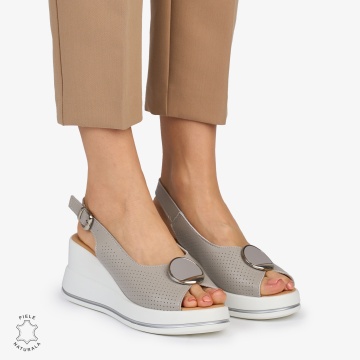 SANDALE Dama Piele Naturala CU TALPA INALTA SI ACCESORIU METALIC CRL1047 Culoare: GRI - Img 3